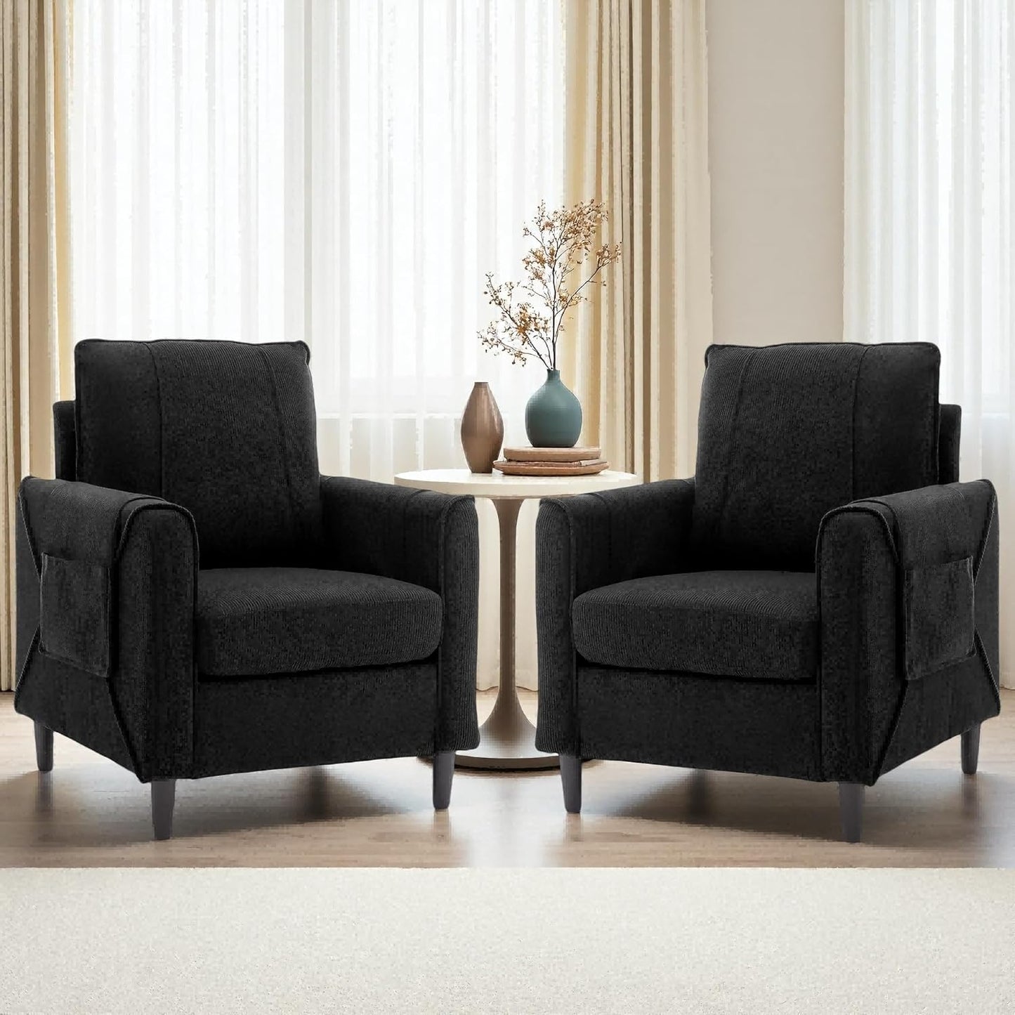 Accent Chair, Arm Chair for Living Room, Mid-Century Modern Upholstered Reading Chair, Comfy Club Chair with Side Pockets and Soft Cushion, Corduroy Fabric Sofachair for Bedroom