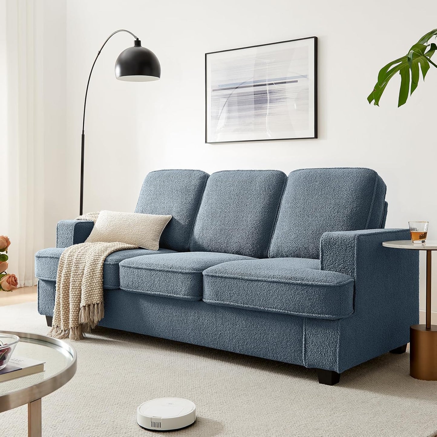 Couches for Living Room, 82” Spacious Deep Seat Sofa for Living Room/Bedroom/Office/Apartment, Sofa Bed for Small Spaces, Detachable Futon Couch Cover, Easy to Install, Beige Teddy Fleece