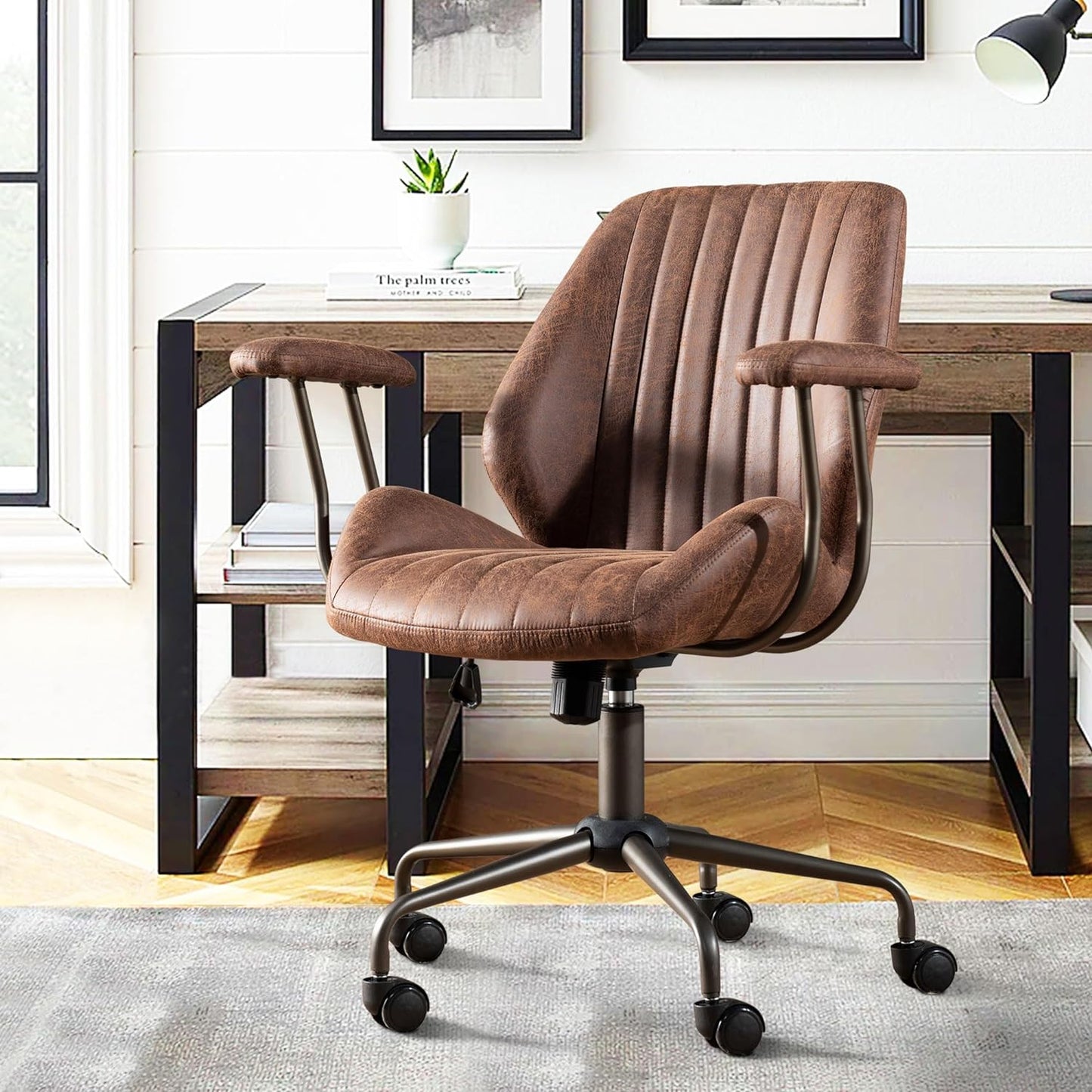 High Back Office Chair,Modern Swivel Office Chair,Brown Suede Fabric Gaming Chair,Height Adjustable Home Office Desk Chair with Lumbar Support