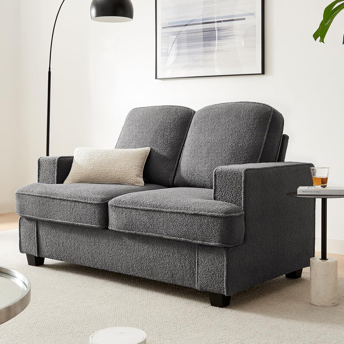 Couches for Living Room, 82” Spacious Deep Seat Sofa for Living Room/Bedroom/Office/Apartment, Sofa Bed for Small Spaces, Detachable Futon Couch Cover, Easy to Install, Beige Teddy Fleece