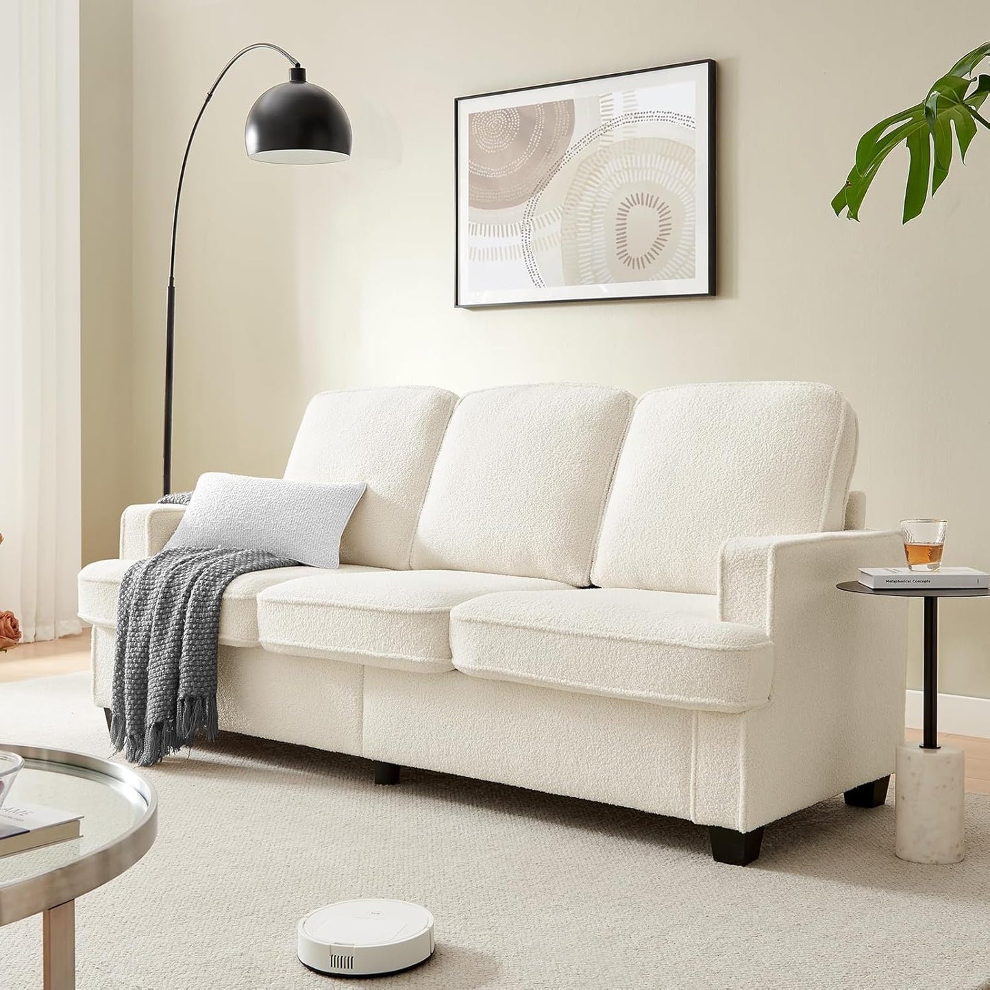 Couches for Living Room, 82” Spacious Deep Seat Sofa for Living Room/Bedroom/Office/Apartment, Sofa Bed for Small Spaces, Detachable Futon Couch Cover, Easy to Install, Beige Teddy Fleece