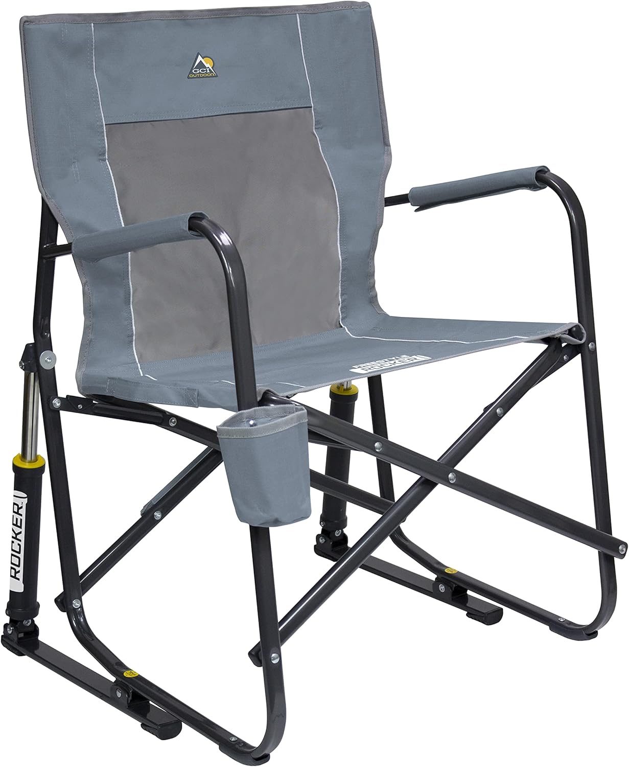 GCI OUTDOOR Freestyle Rocker Camping Chair | Portable Folding Rocking Chair with Solid, Durable Armrests, Drink Holder & Comfortable Backrest — Indigo Blue