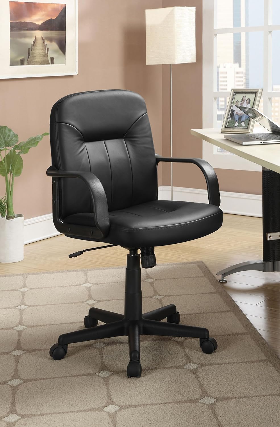 Coaster Home Furnishings - Minato - Leatherette Upholstered Adjustable Office Chair with Sloped Arms and Caster Wheel Bases - Contemporary - Home Office - Black - 800049