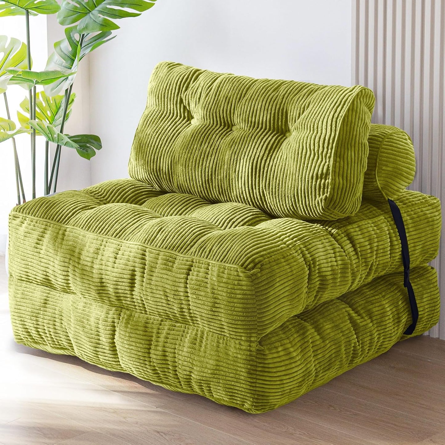MAXYOYO Folding Sofa Bed, Convertible Sleeper Chair with Pillow Foldable Mattress with Back Support, Portable Fold Out Chair Bed Comfy Floor Sofa Lounge for Living Room Bedroom, Dark Grey, Single