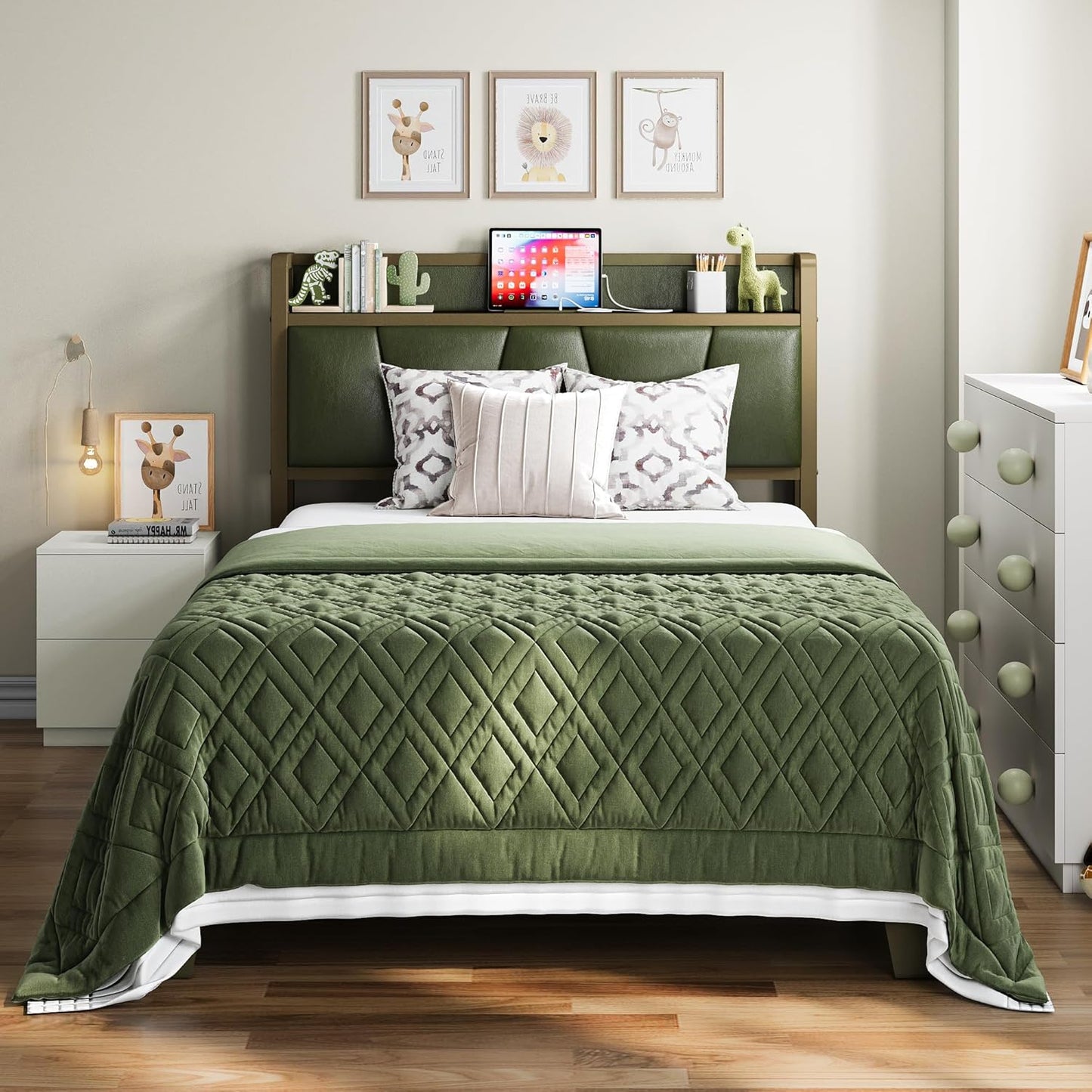 LIKIMIO California King Bed Frames, Storage Headboard with Charging Station, Solid and Stable, Noise Free, No Box Spring Needed, Easy Assembly