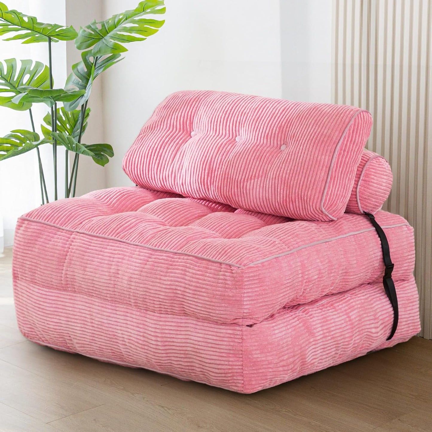 MAXYOYO Folding Sofa Bed, Convertible Sleeper Chair with Pillow Foldable Mattress with Back Support, Portable Fold Out Chair Bed Comfy Floor Sofa Lounge for Living Room Bedroom, Dark Grey, Single