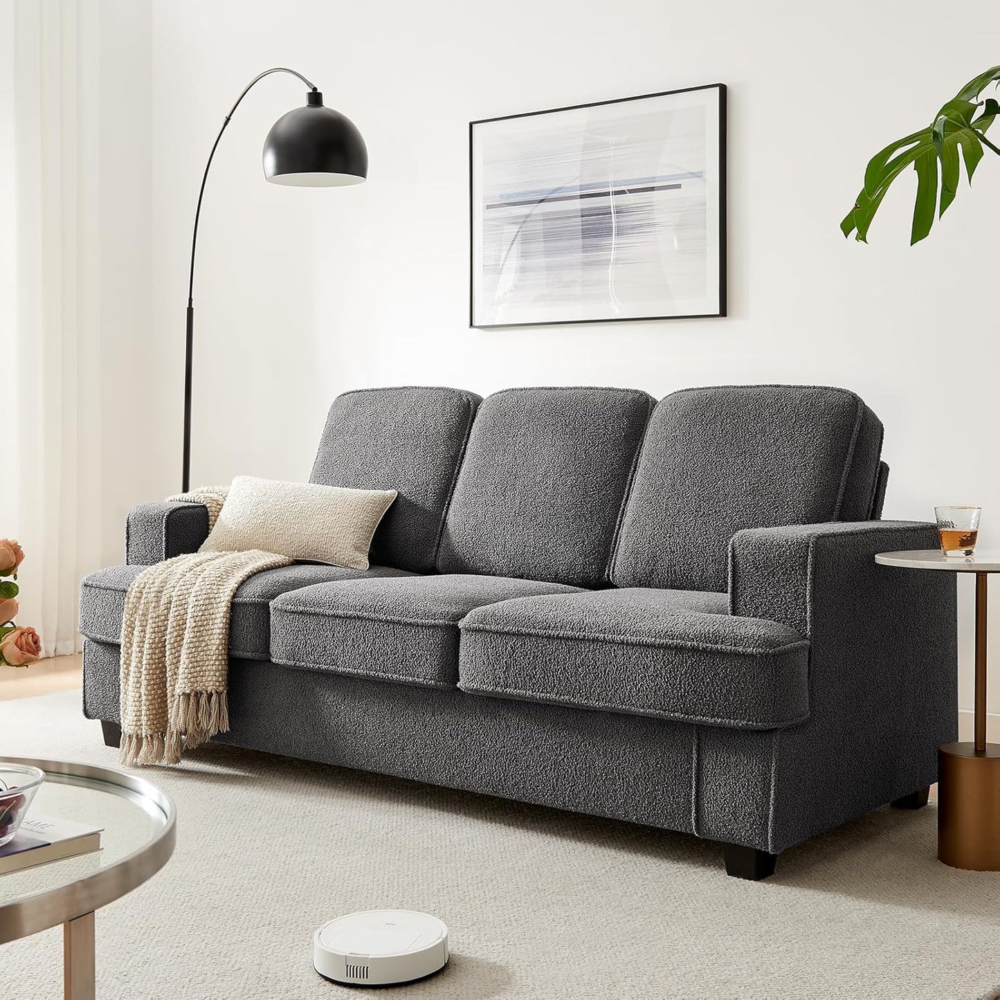 Couches for Living Room, 82” Spacious Deep Seat Sofa for Living Room/Bedroom/Office/Apartment, Sofa Bed for Small Spaces, Detachable Futon Couch Cover, Easy to Install, Beige Teddy Fleece