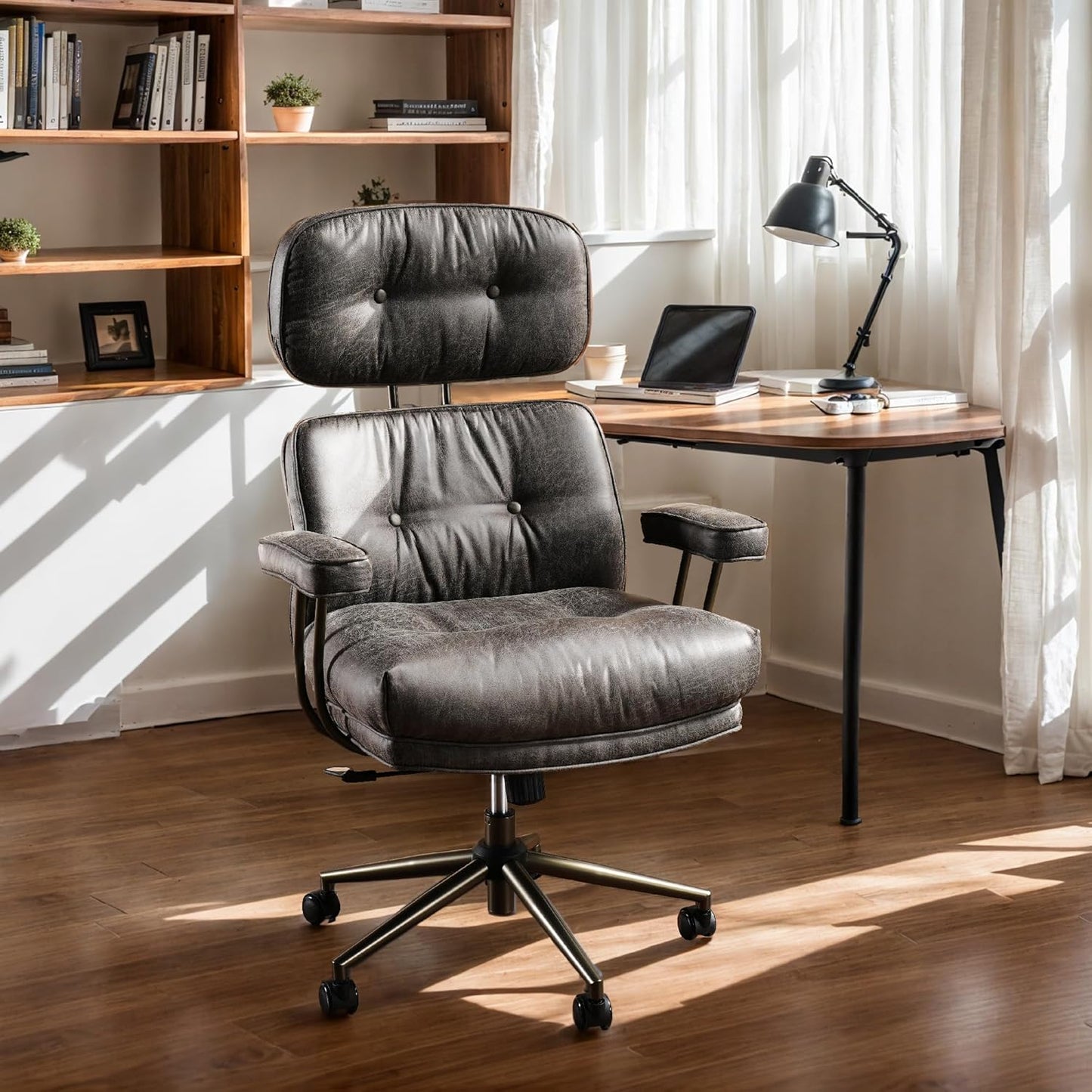 High Back Office Chair,Modern Swivel Office Chair,Brown Suede Fabric Gaming Chair,Height Adjustable Home Office Desk Chair with Lumbar Support