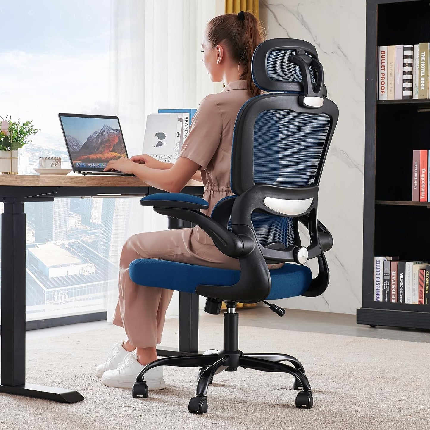 TRALT Office Chair Ergonomic Desk Chair, 330 LBS Home Mesh Office Desk Chairs with Wheels, Comfortable Gaming Chair, High Back Office Chair for Long Hours (White)