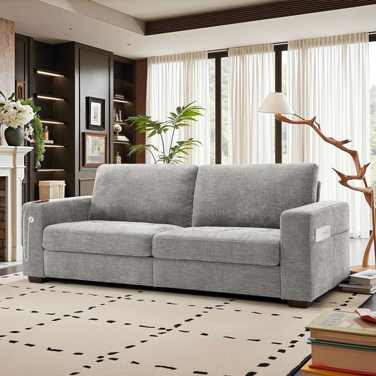 Hanherry Couch for Living Room, Modern Comfy Sofa with Medium Firm Seat Cushion, Removable Cover,Wide Armrest,USB/Type-C Port,Chenille Fabric Couches for Small Space,Apartment (Gray, 89 inch)