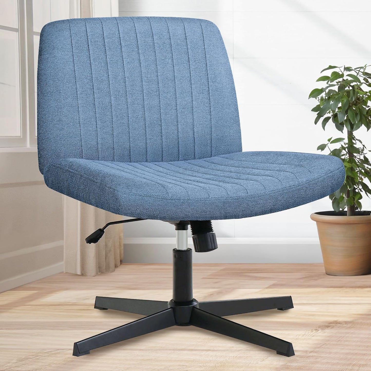 Orange Factory Criss Cross Chair Wheels Wide Cross Legged Office Desk Vanity Chair Comfy Fabric Armless Adjustable Swivel for Home Computer Task (Beige)