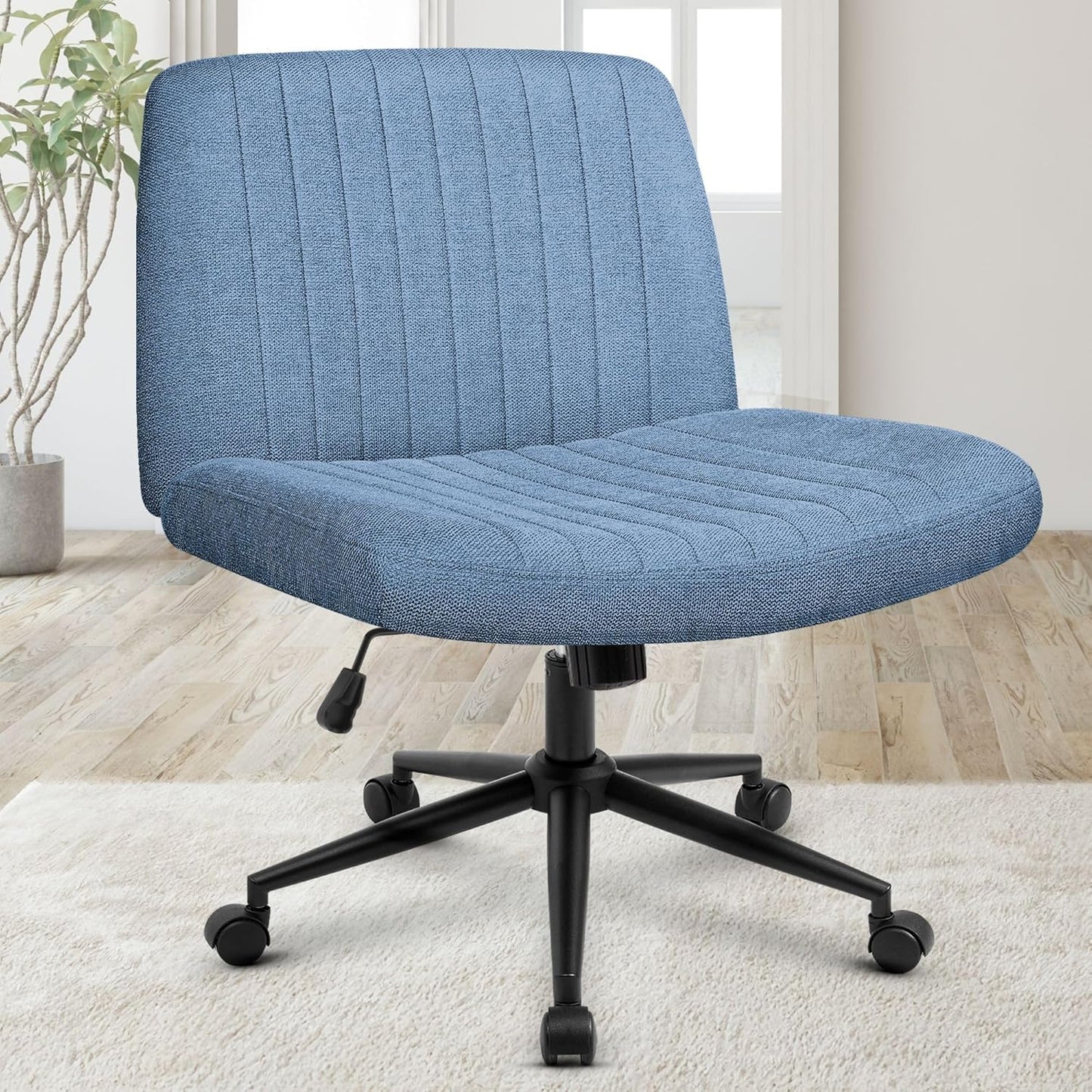 Orange Factory Criss Cross Chair Wheels Wide Cross Legged Office Desk Vanity Chair Comfy Fabric Armless Adjustable Swivel for Home Computer Task (Beige)