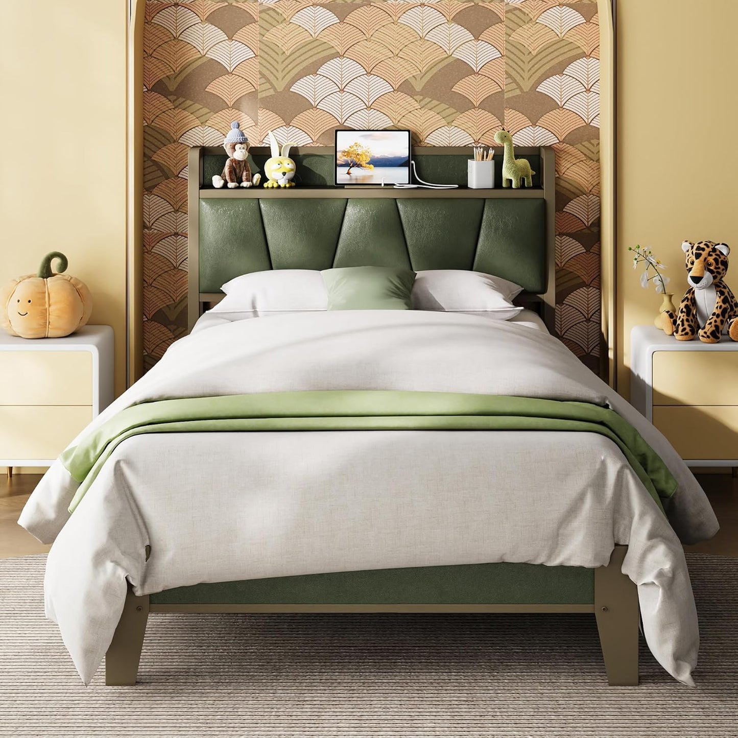 LIKIMIO California King Bed Frames, Storage Headboard with Charging Station, Solid and Stable, Noise Free, No Box Spring Needed, Easy Assembly