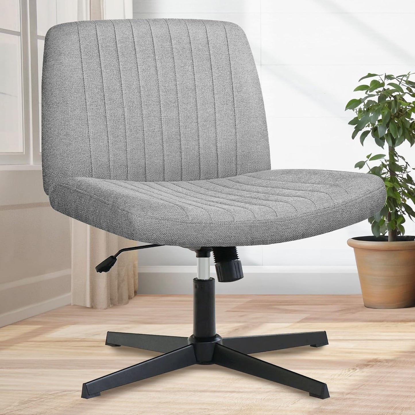 Orange Factory Criss Cross Chair Wheels Wide Cross Legged Office Desk Vanity Chair Comfy Fabric Armless Adjustable Swivel for Home Computer Task (Beige)